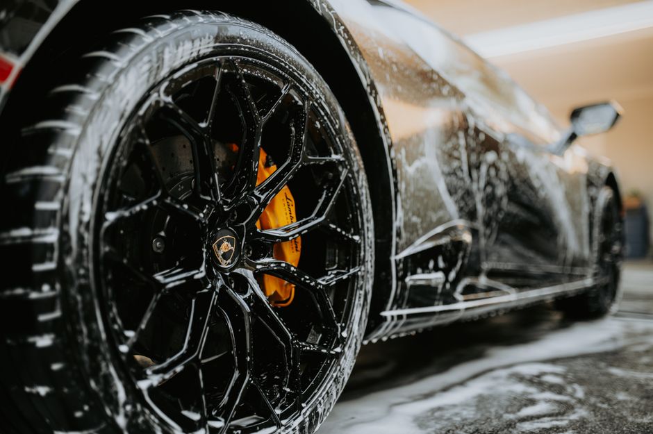 Premium sports car after a meticulous hand wash